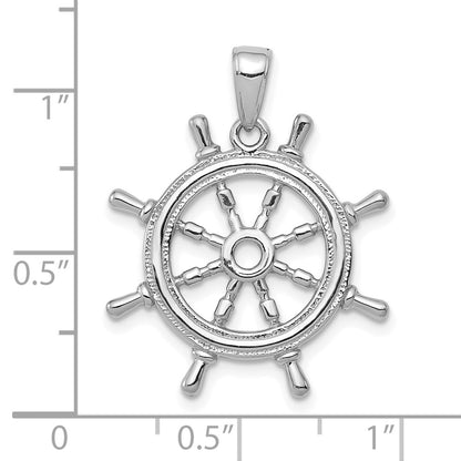 14k White Gold 3D Ships Wheel Pendant