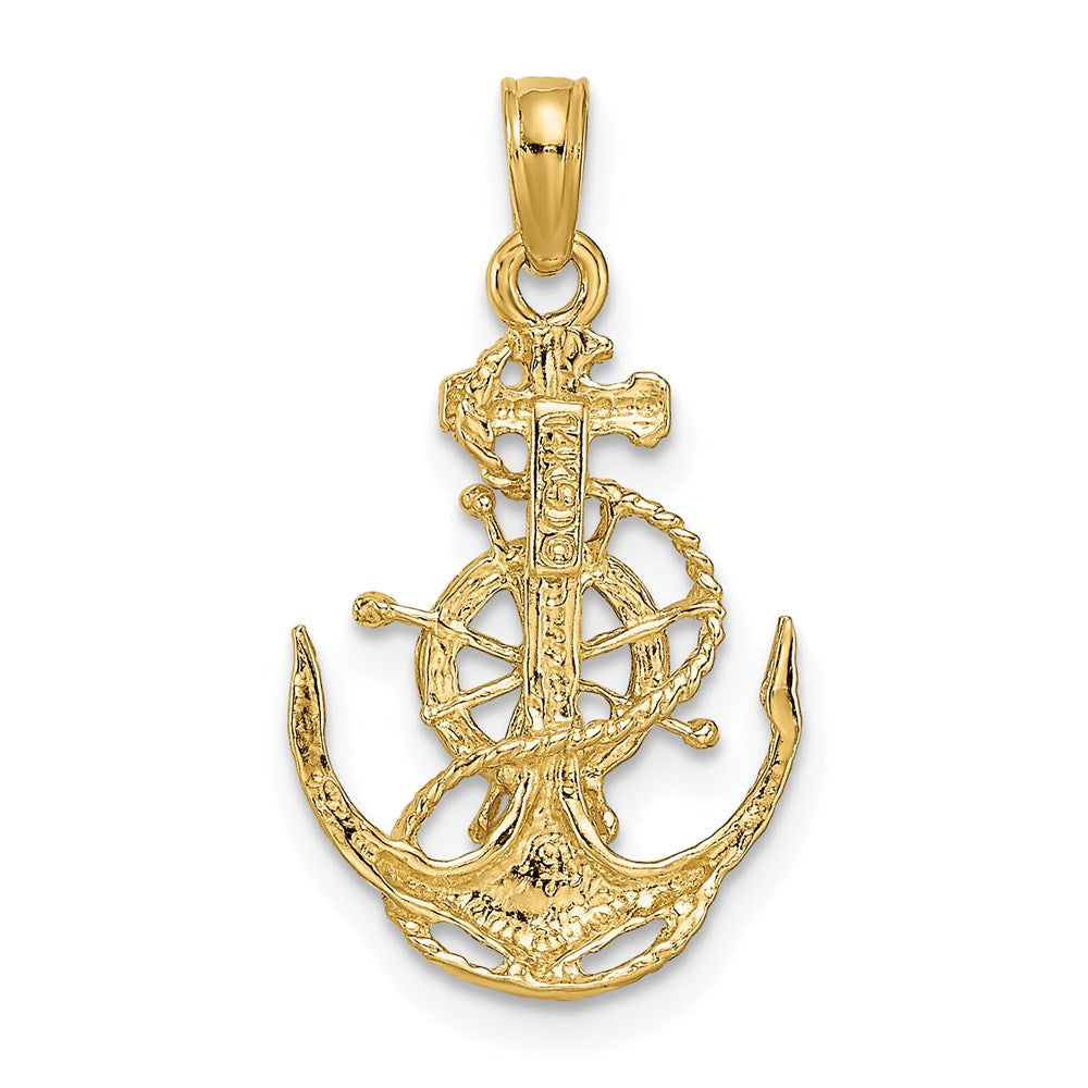 14K Yellow Gold Small Anchor W/Wheel Pendant