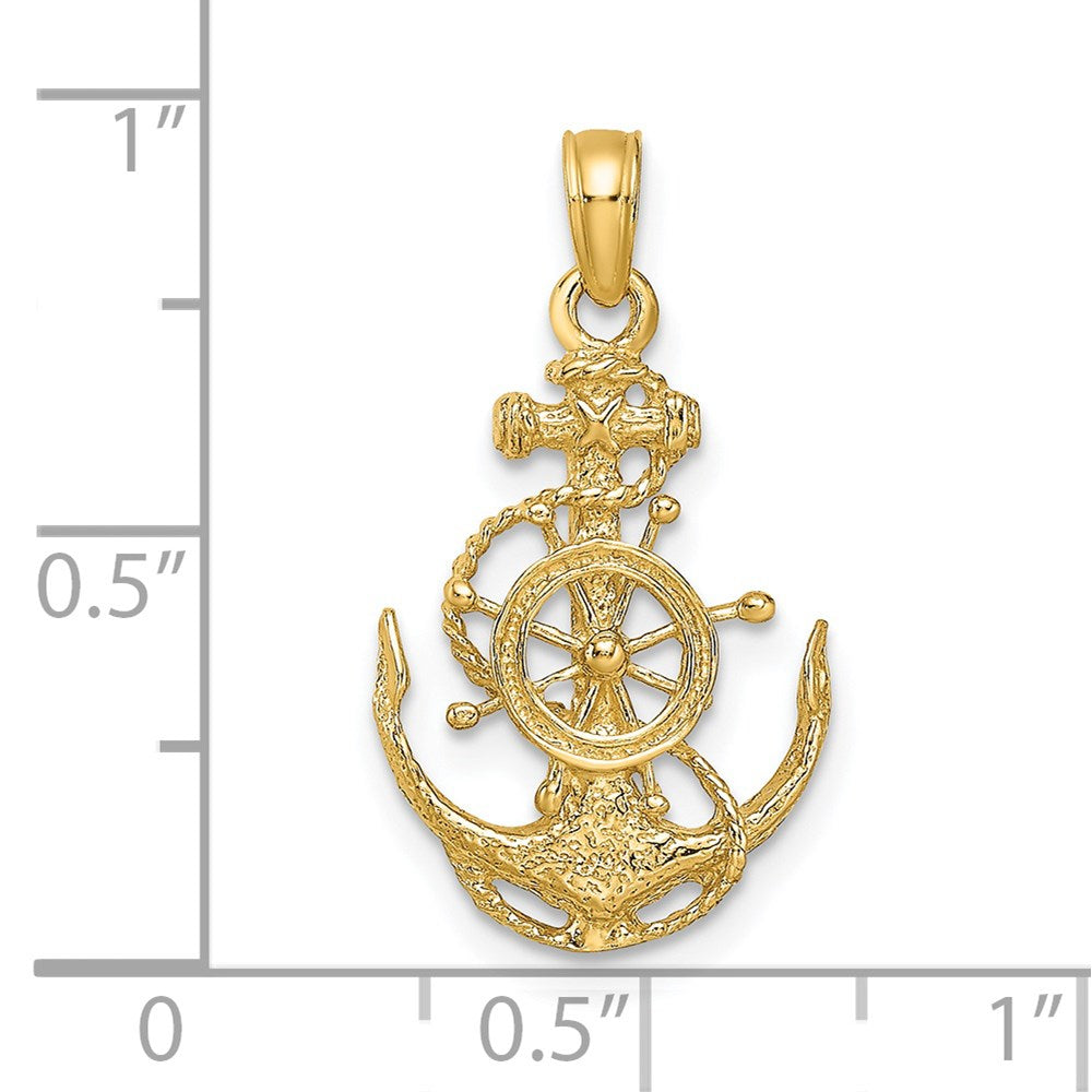 14K Yellow Gold Small Anchor W/Wheel Pendant