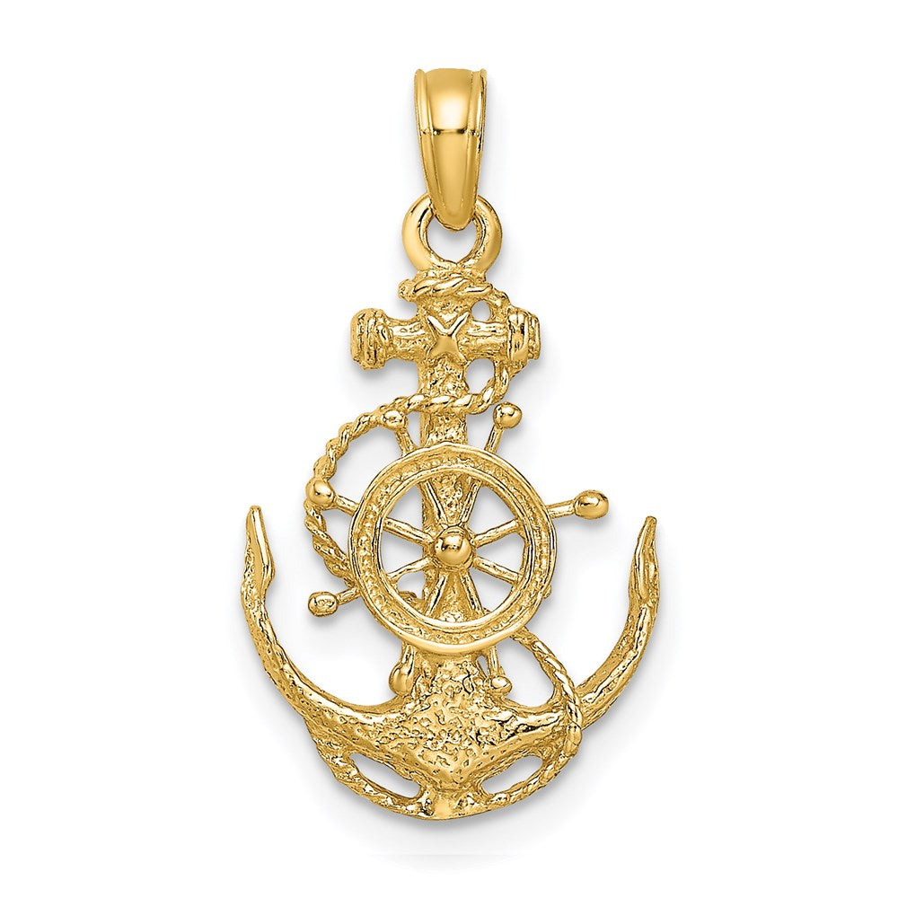 14K Yellow Gold Small Anchor W/Wheel Pendant