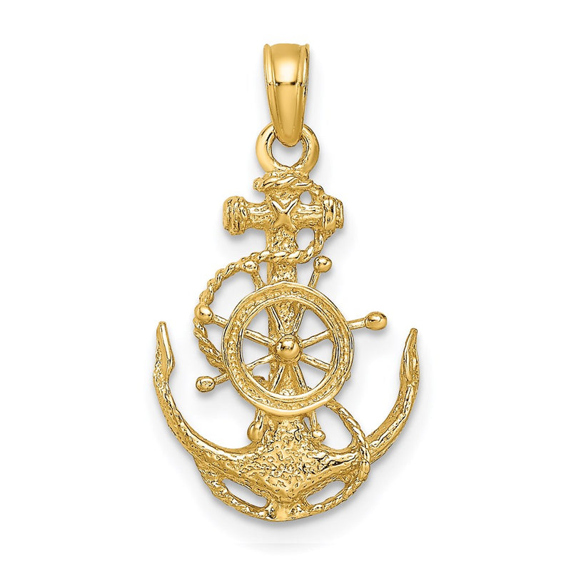 14K Yellow Gold Small Anchor W/Wheel Pendant