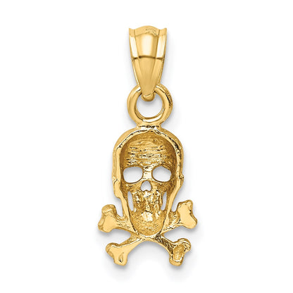 14K Yellow Gold Skull And Cross Bones Pendant