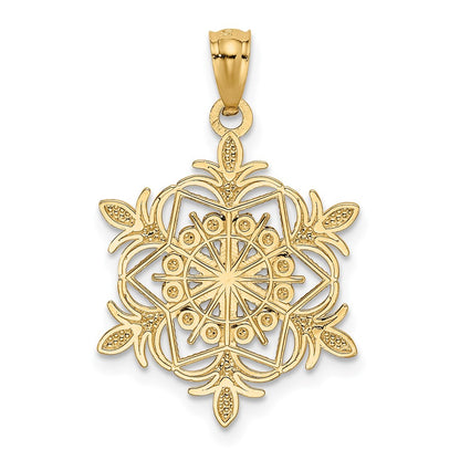 14K Yellow & Rhodium W/ Diamond-Cut Snowflake Pendant