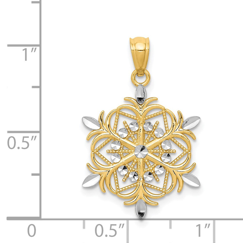 14K Yellow & Rhodium W/ Diamond-Cut Snowflake Pendant