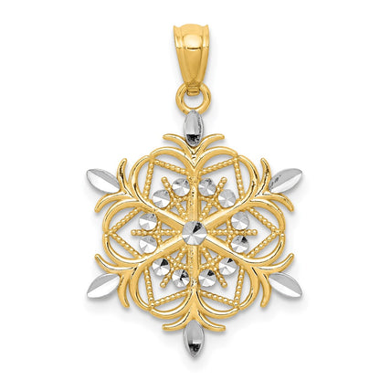 14K Yellow & Rhodium W/ Diamond-Cut Snowflake Pendant