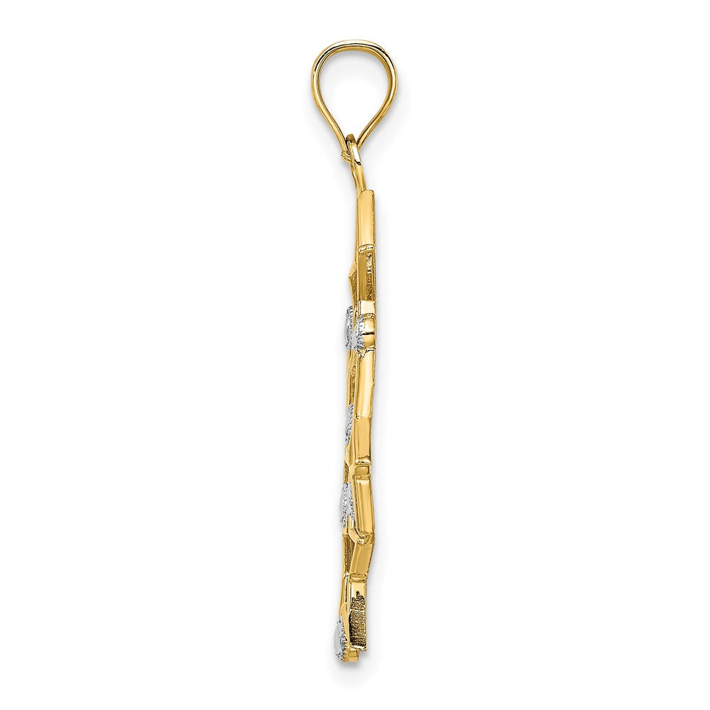 14K Yellow & Rhodium W/Rhodium Diamond-Cut Star Cluster Charm