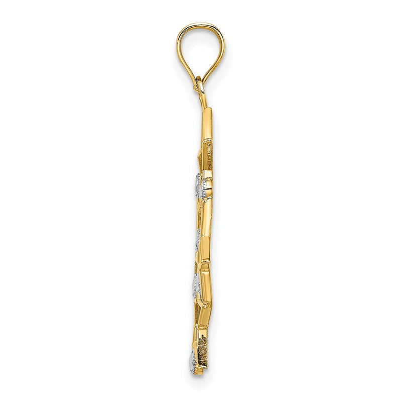 14K Yellow & Rhodium W/Rhodium Diamond-Cut Star Cluster Charm