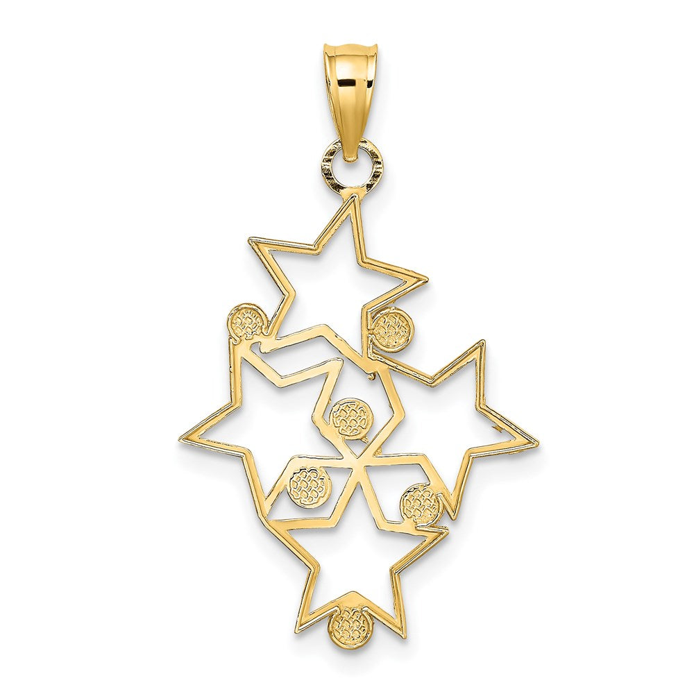14K Yellow & Rhodium W/Rhodium Diamond-Cut Star Cluster Charm