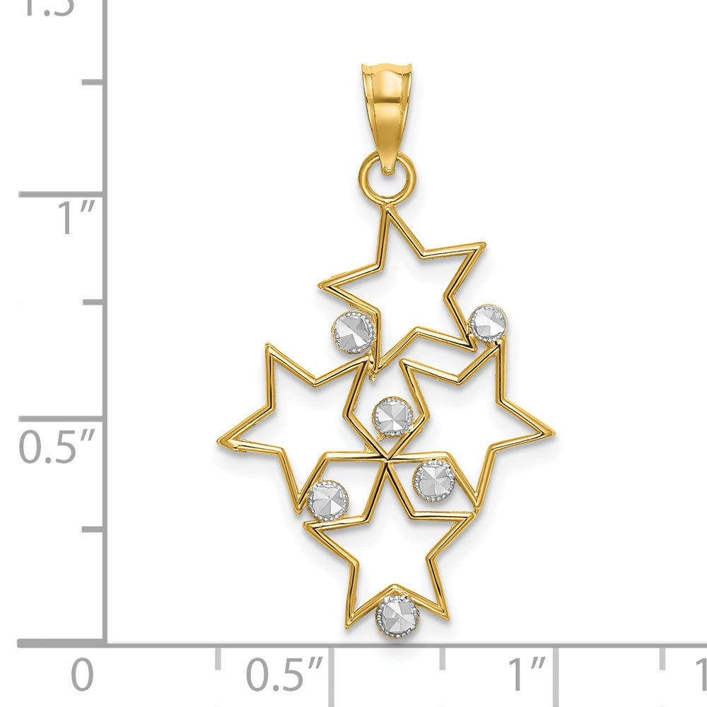 14K Yellow & Rhodium W/Rhodium Diamond-Cut Star Cluster Charm