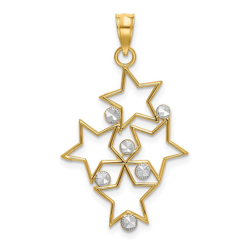 14K Yellow & Rhodium W/Rhodium Diamond-Cut Star Cluster Charm