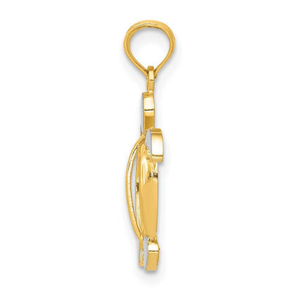 14K Yellow & Rhodium And Sea Turtle Pendant