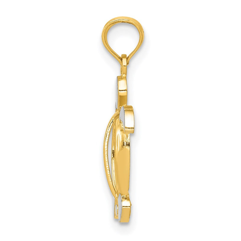 14K Yellow & Rhodium And Sea Turtle Pendant