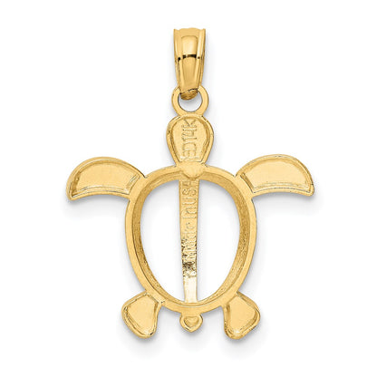14K Yellow & Rhodium And Sea Turtle Pendant