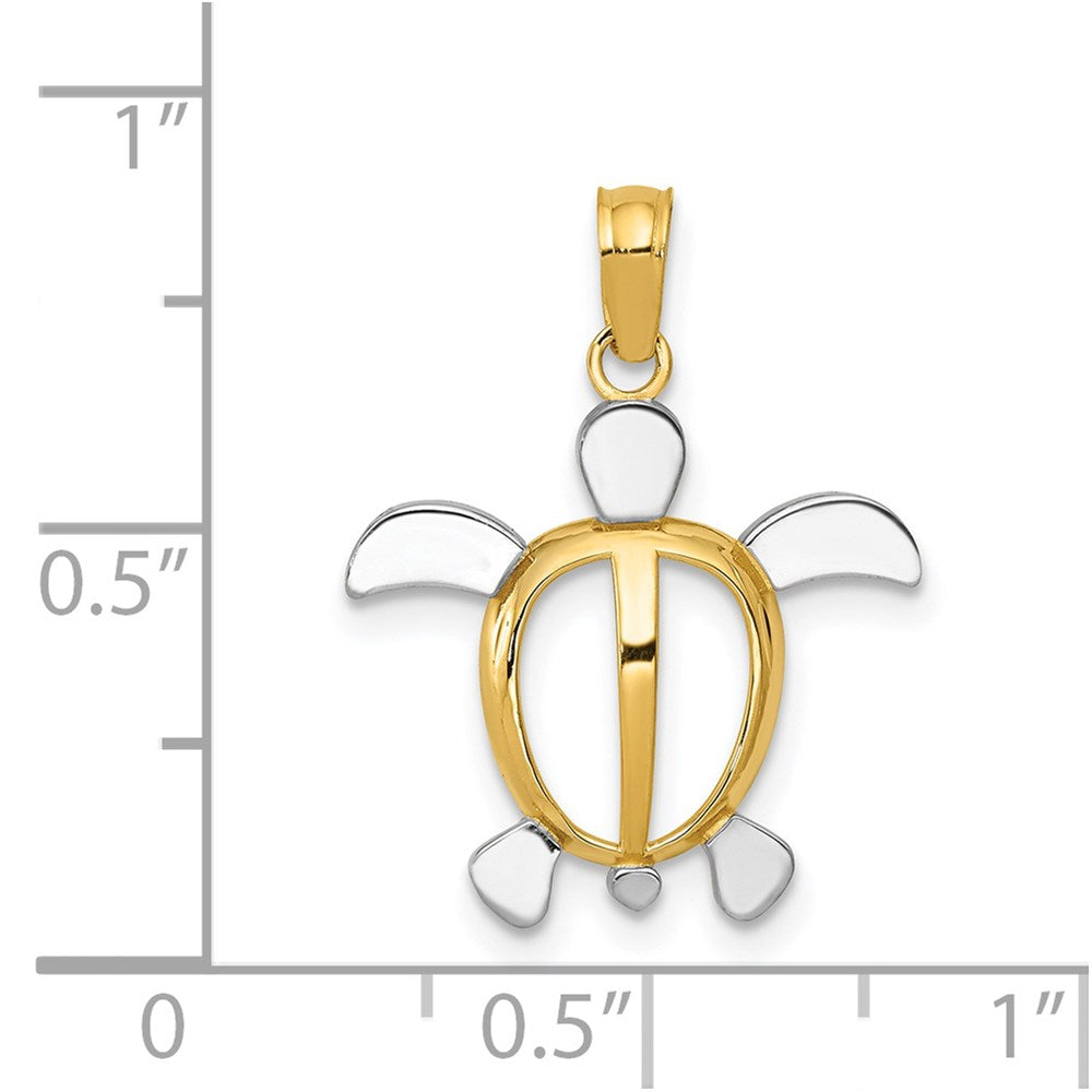 14K Yellow & Rhodium And Sea Turtle Pendant