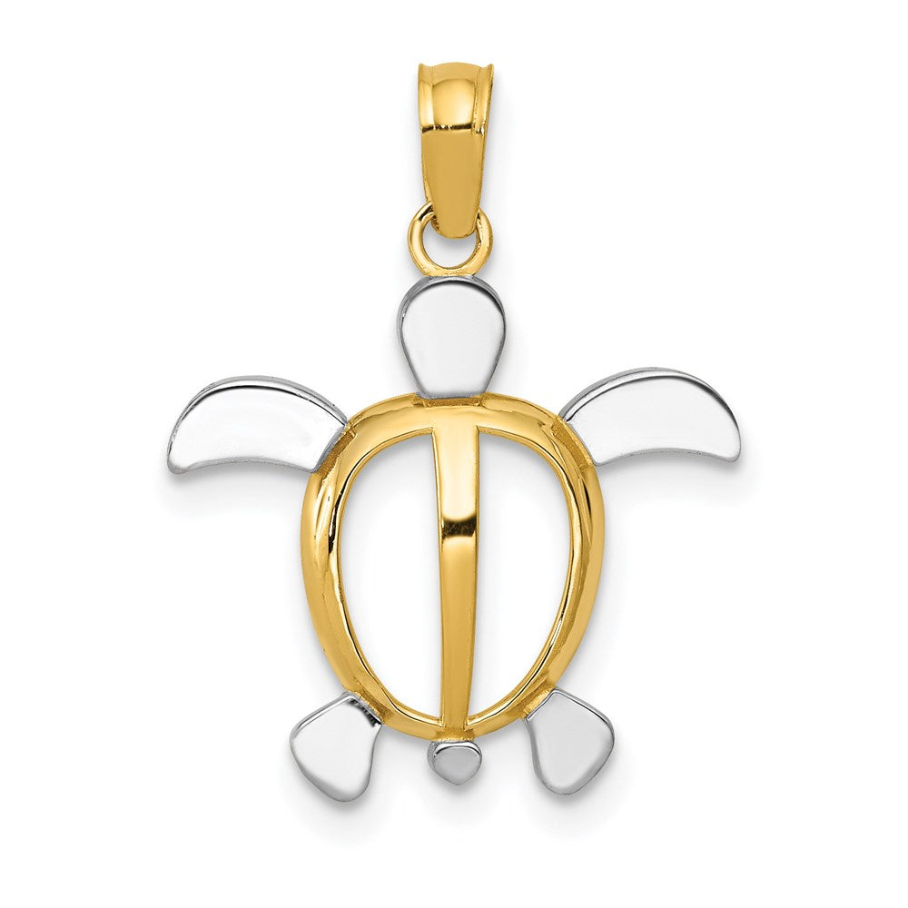 14K Yellow & Rhodium And Sea Turtle Pendant