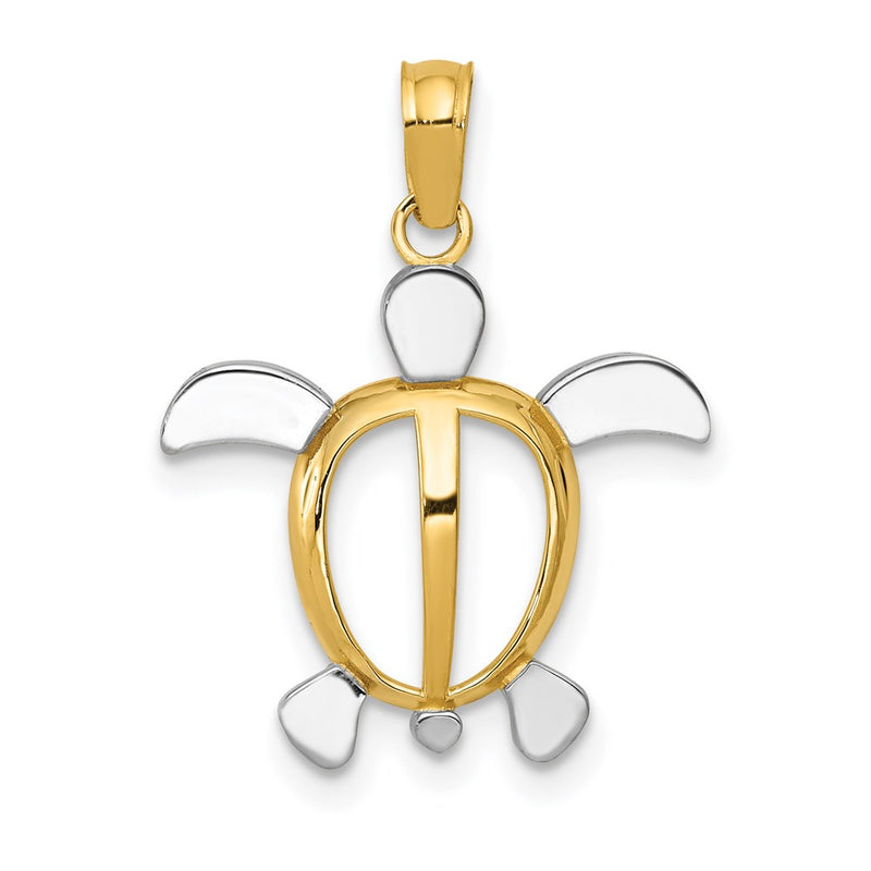14K Yellow & Rhodium And Sea Turtle Pendant