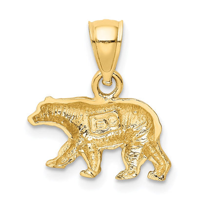 14K Yellow Gold Diamond-Cut Bear Pendant