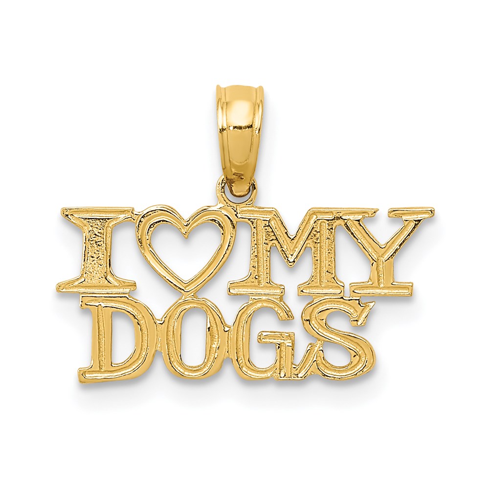14K Yellow Gold I Heart My Dogs Pendant
