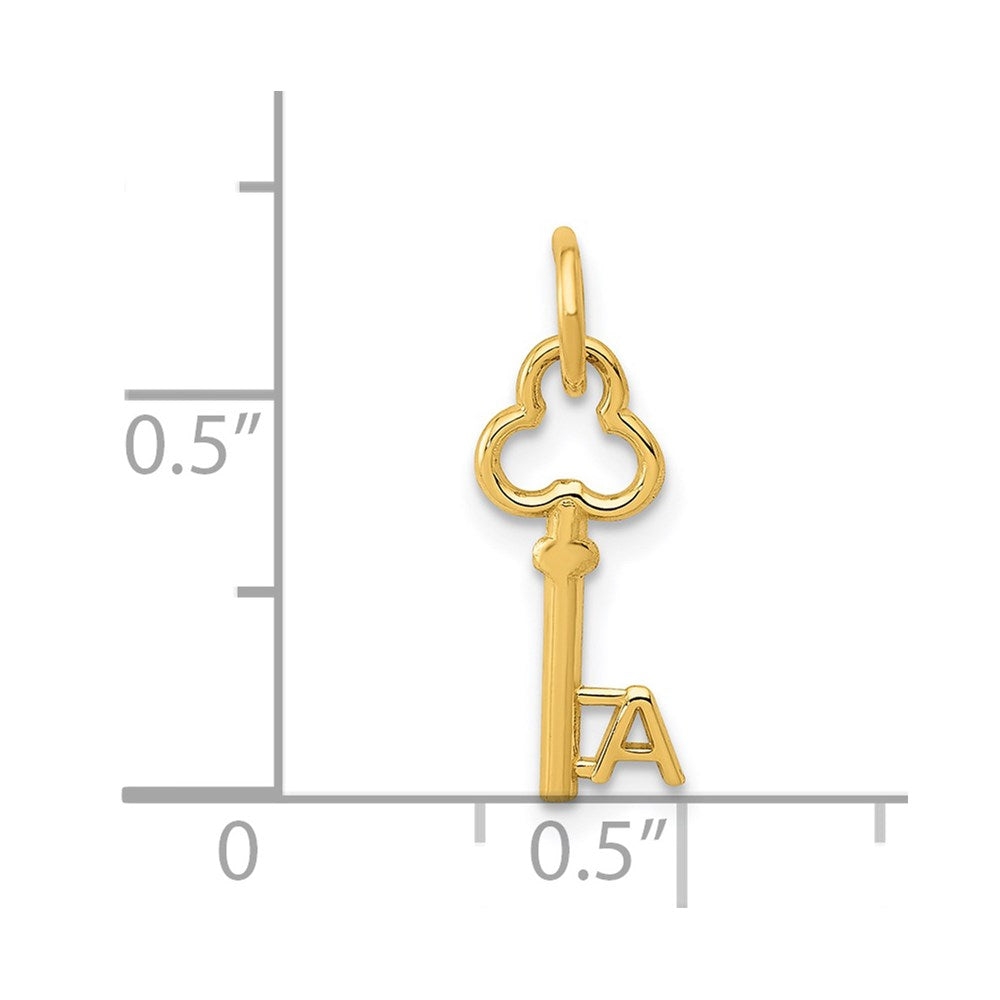 14K Yellow Gold Key Letter A Initial Charm