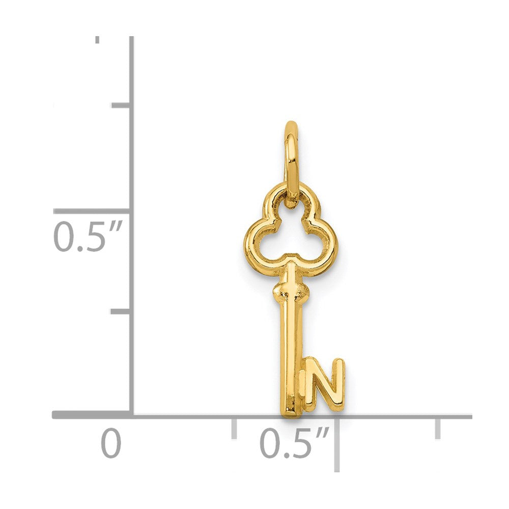 14K Yellow Gold Key Letter N Initial Charm