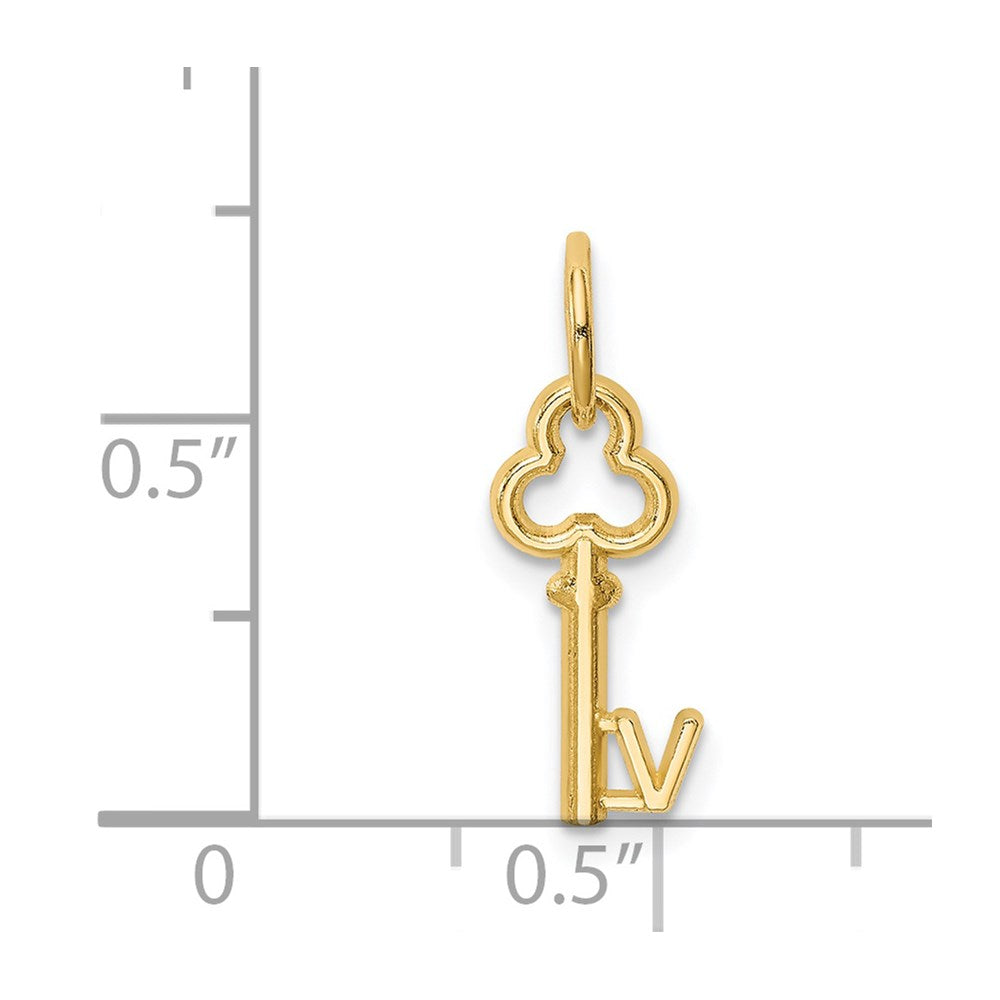 14K Yellow Gold Key Letter V Initial Charm