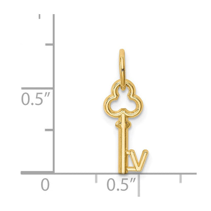 14K Yellow Gold Key Letter V Initial Charm