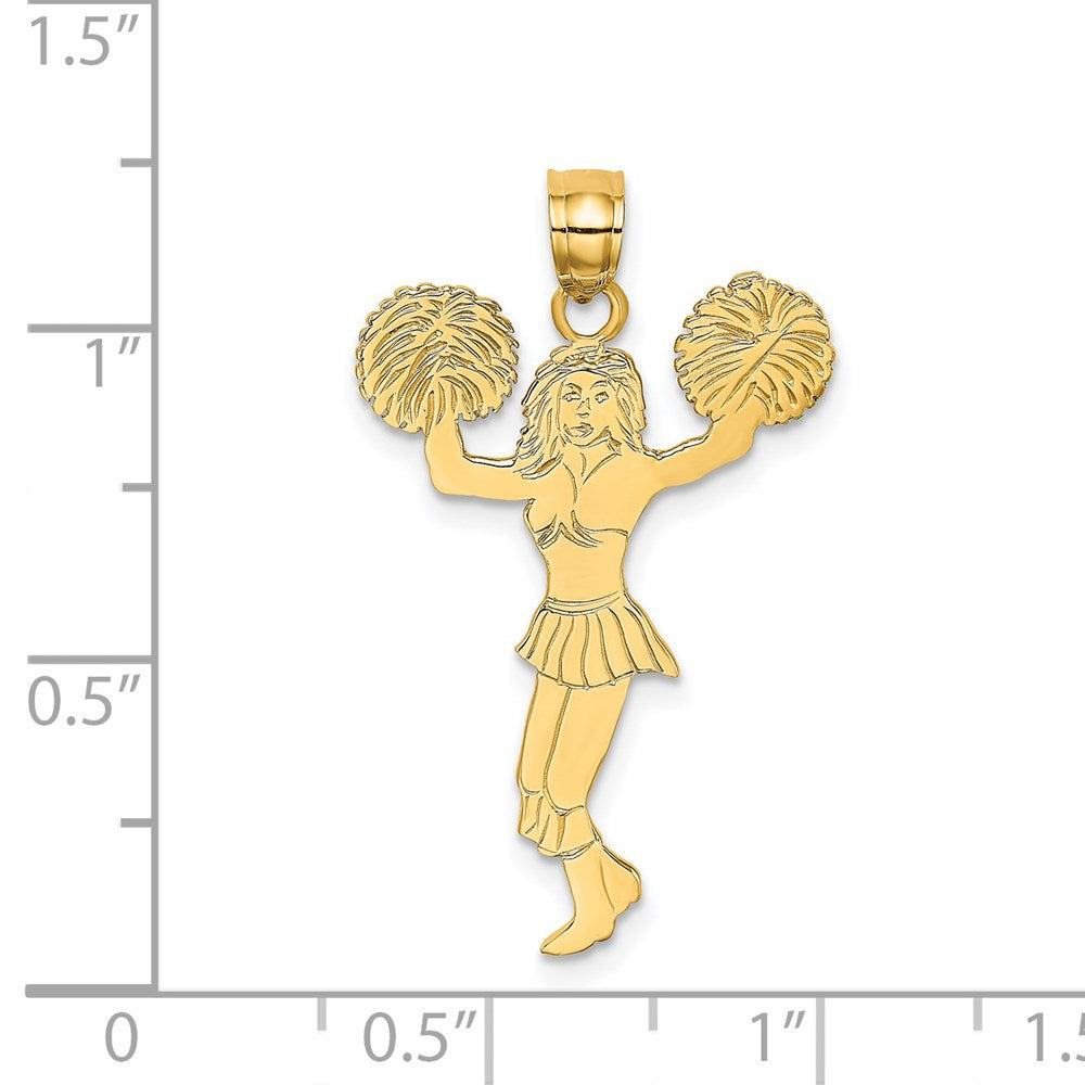 14K Yellow Gold Cheerleader W/Pom-Poms Charm