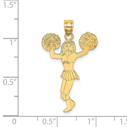 14K Yellow Gold Cheerleader W/Pom-Poms Charm