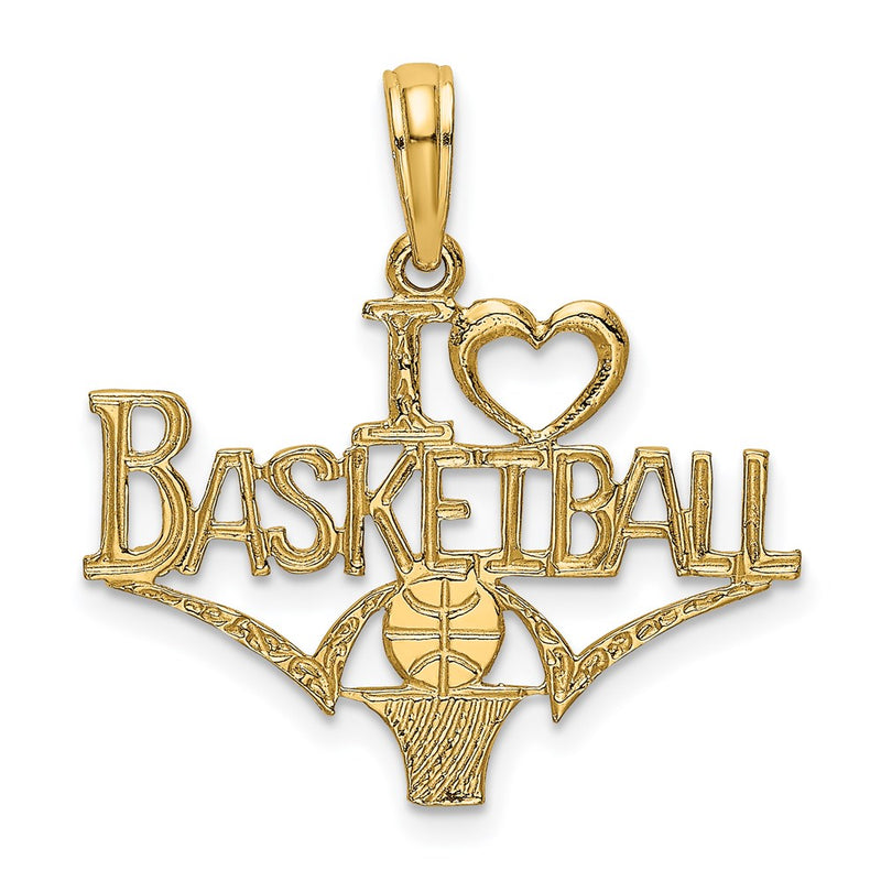 14K Yellow Gold I Heart Basketball W/Ball And Net Charm