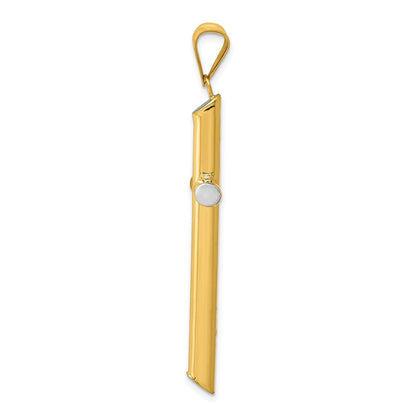 14K Yellow & Rhodium W/Rhodium 3-D Hollow Cross Pendant