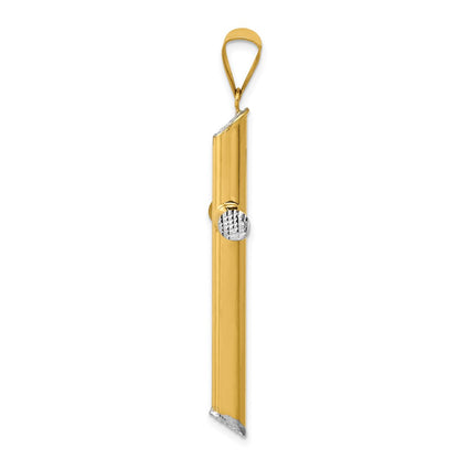 14K Yellow & Rhodium W/Rhodium 3-D Hollow D/C Cross Pendant