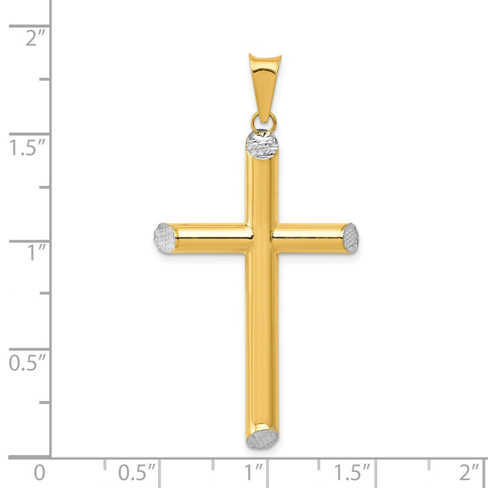 14K Yellow & Rhodium W/Rhodium 3-D Hollow D/C Cross Pendant