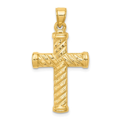 14K Yellow Gold Reversible Diamond-Cut Cross Pendant