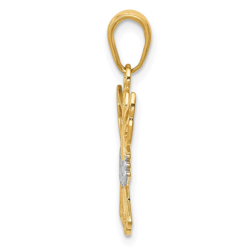 14K Yellow & Rhodium W/Rhodium Believe Angel Pendant