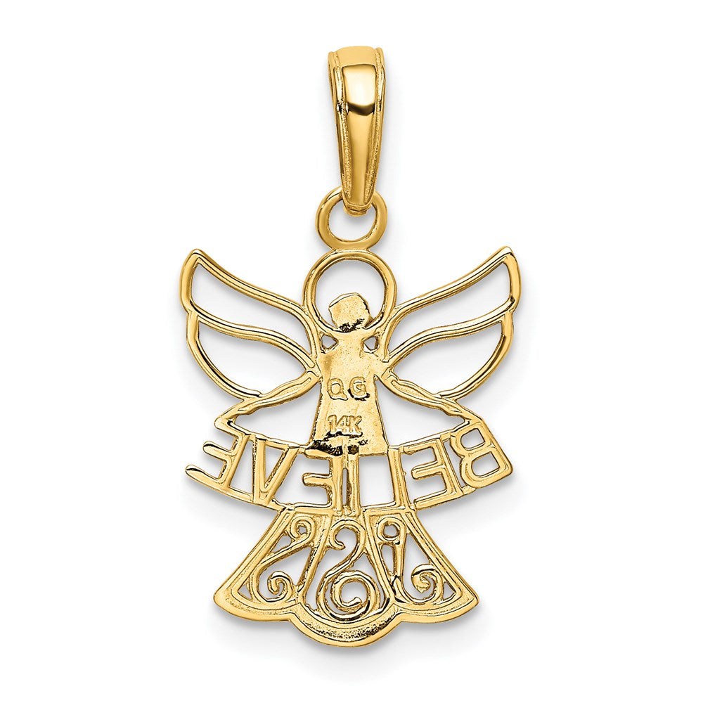 14K Yellow & Rhodium W/Rhodium Believe Angel Pendant