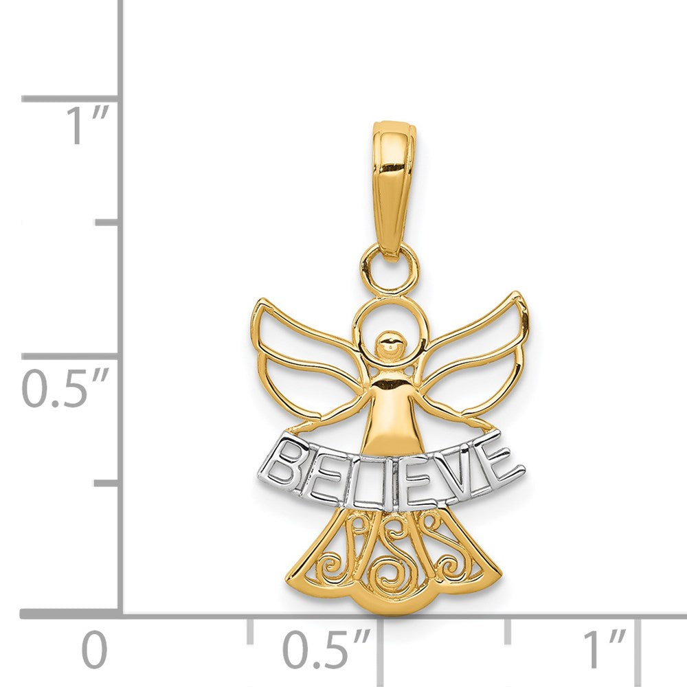 14K Yellow & Rhodium W/Rhodium Believe Angel Pendant