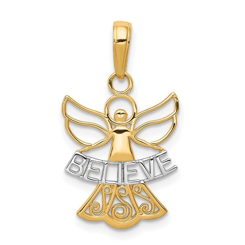 14K Yellow & Rhodium W/Rhodium Believe Angel Pendant