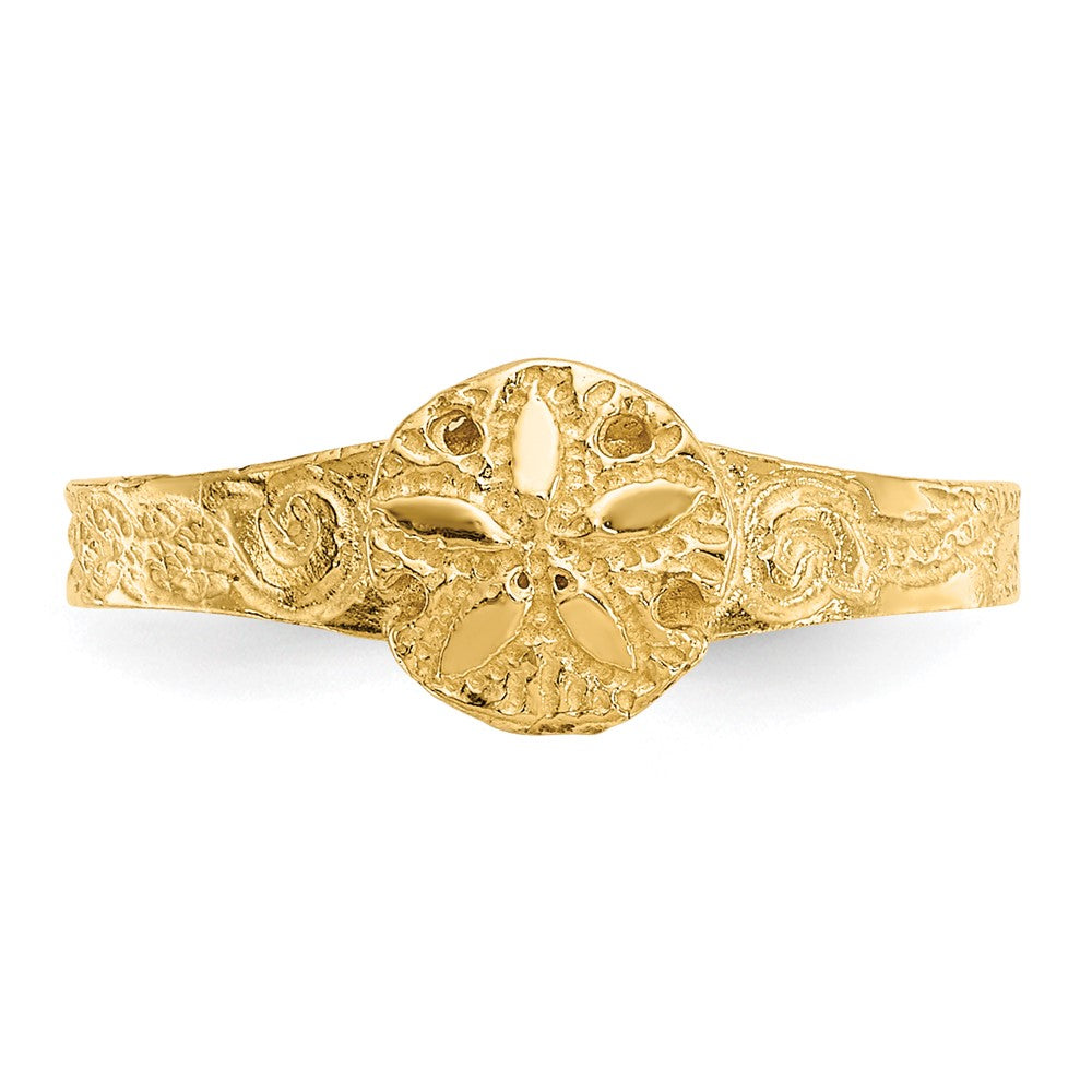 14K Yellow Gold Diamond-Cut Sand Dollar Toe Ring