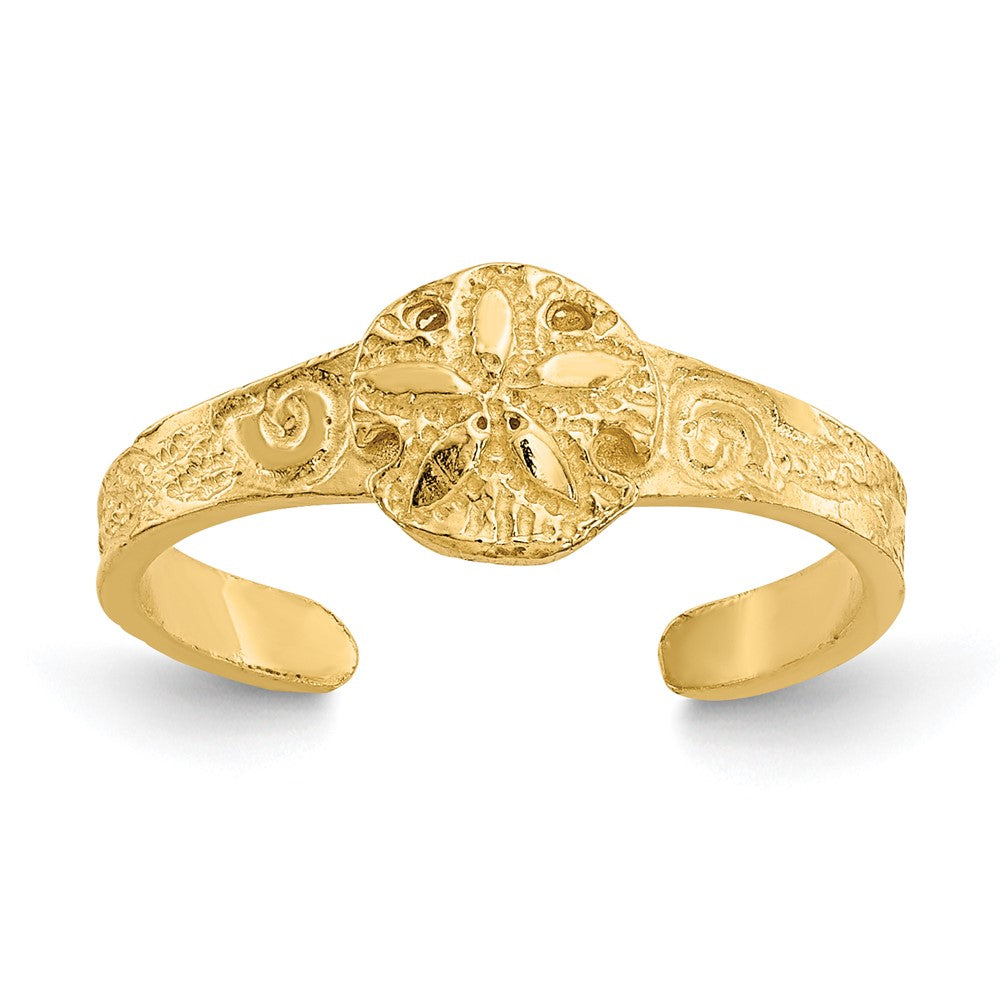 14K Yellow Gold Diamond-Cut Sand Dollar Toe Ring
