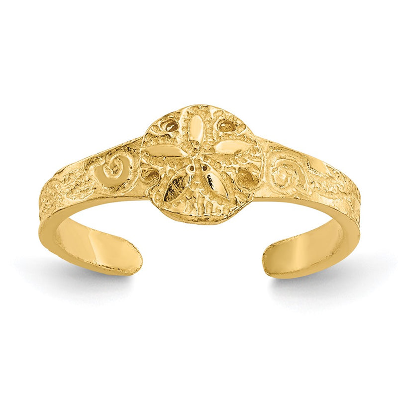 14K Yellow Gold Diamond-Cut Sand Dollar Toe Ring