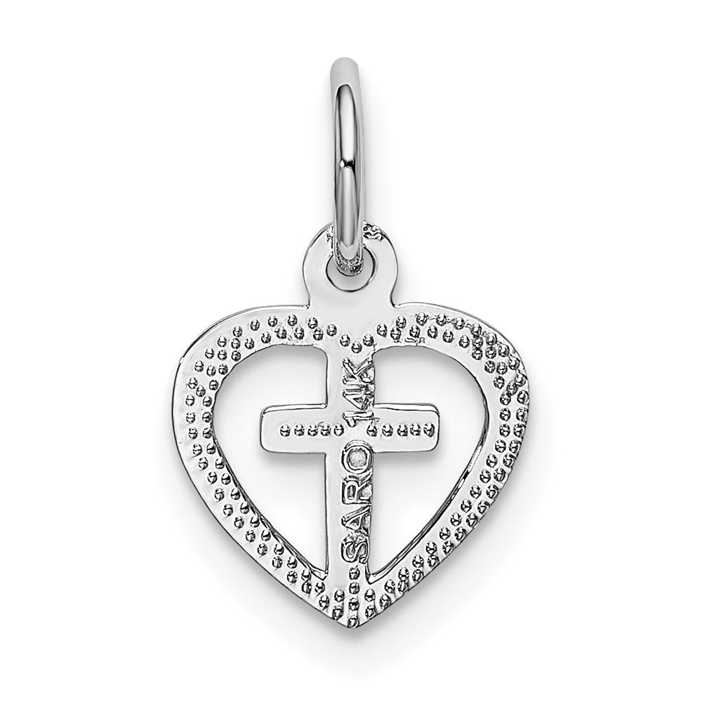 14K White Gold Cross In Heart Charm