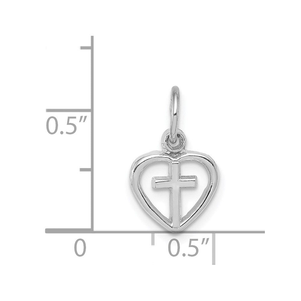 14K White Gold Cross In Heart Charm