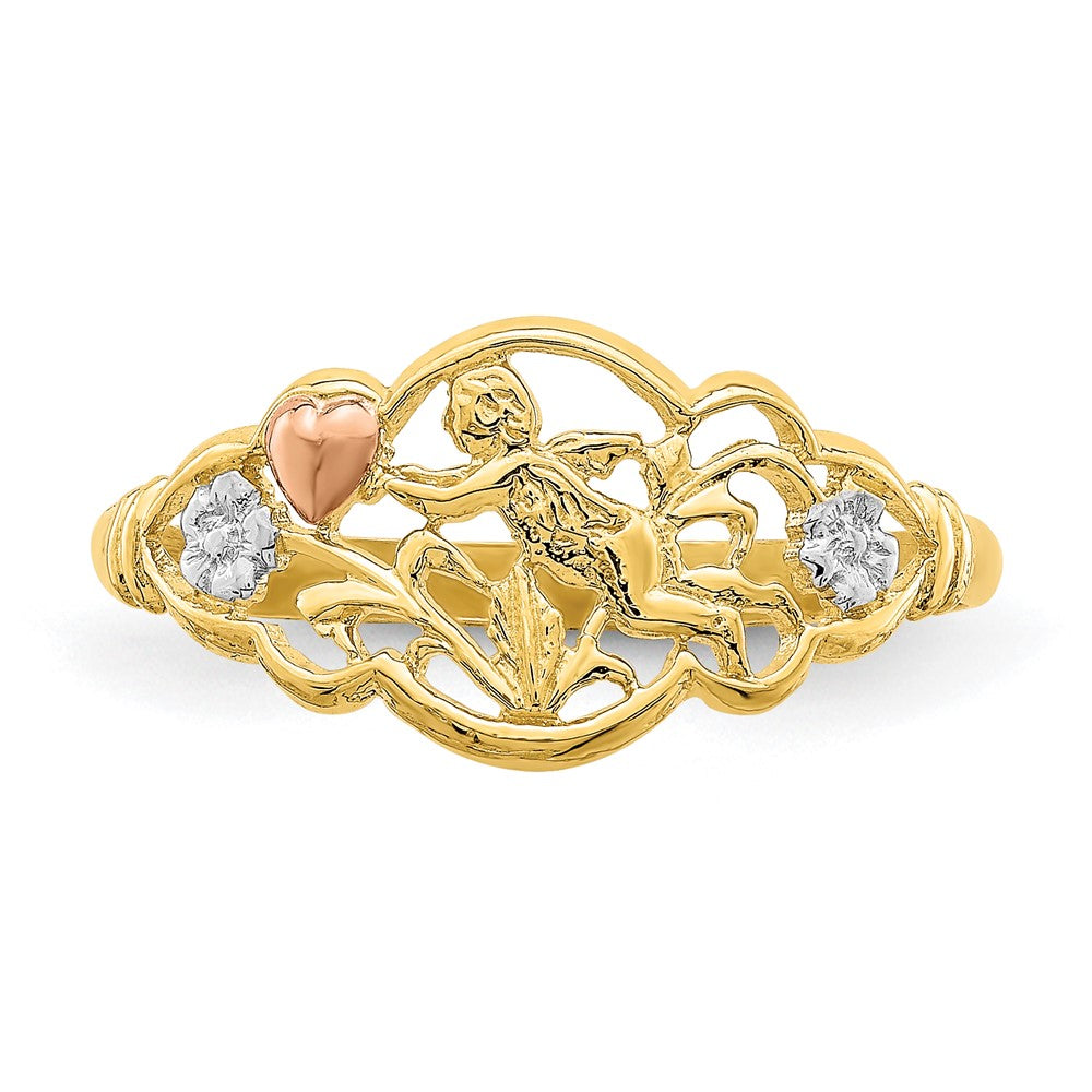 14K Two Tone White Rhodium Angel Ring