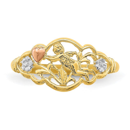 14K Two Tone White Rhodium Angel Ring