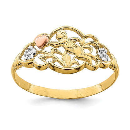 14K Two Tone White Rhodium Angel Ring