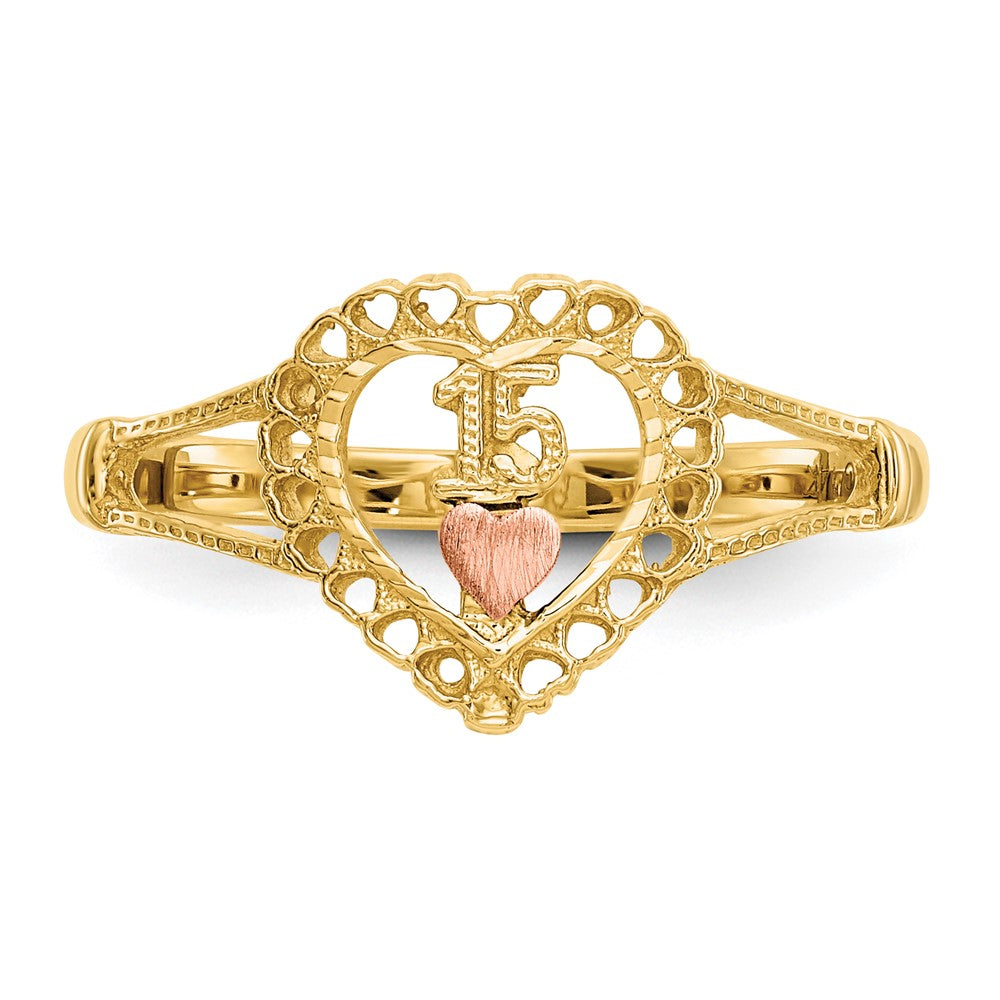 14K Two Tone 15 Heart Ring