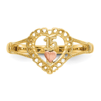14K Two Tone 15 Heart Ring