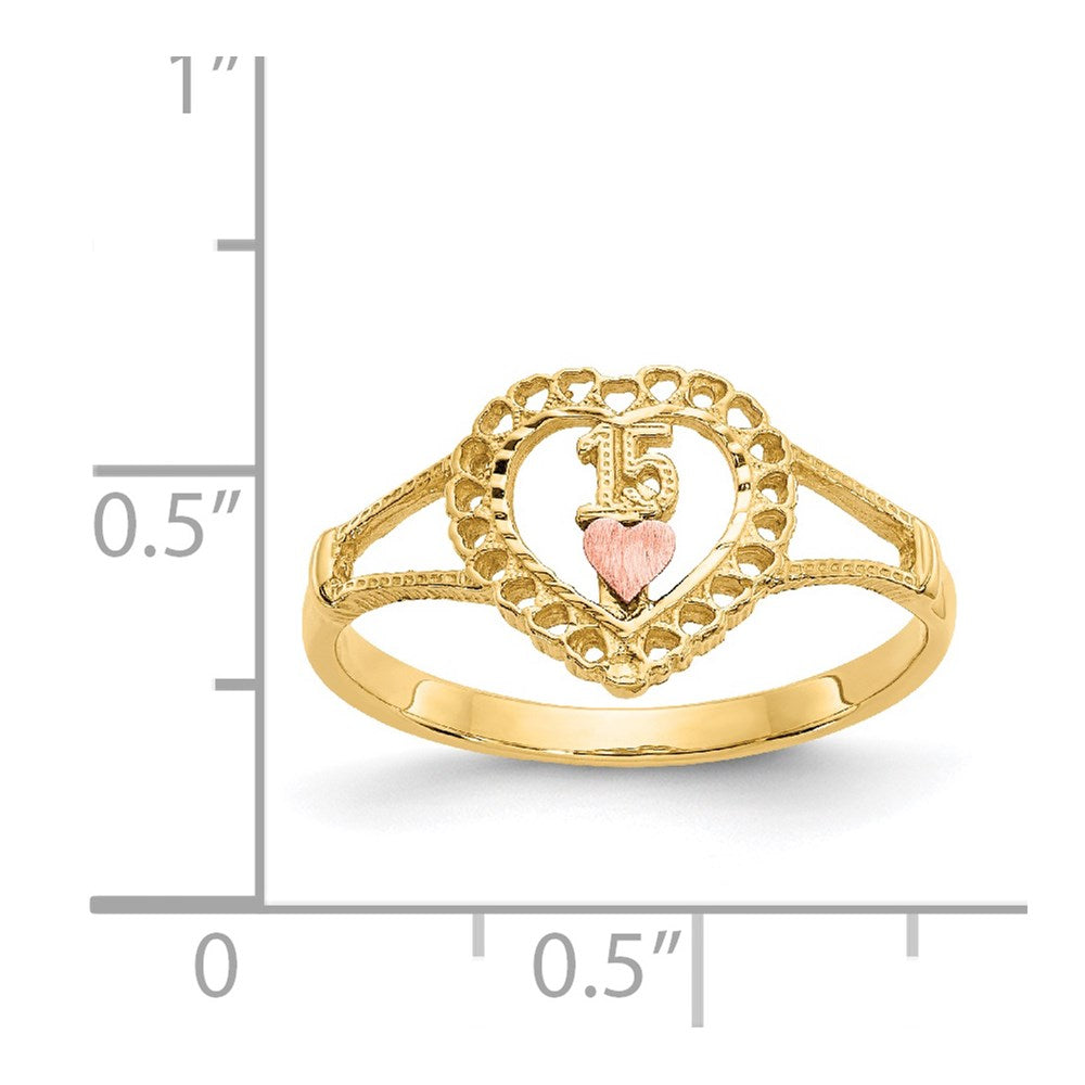 14K Two Tone 15 Heart Ring