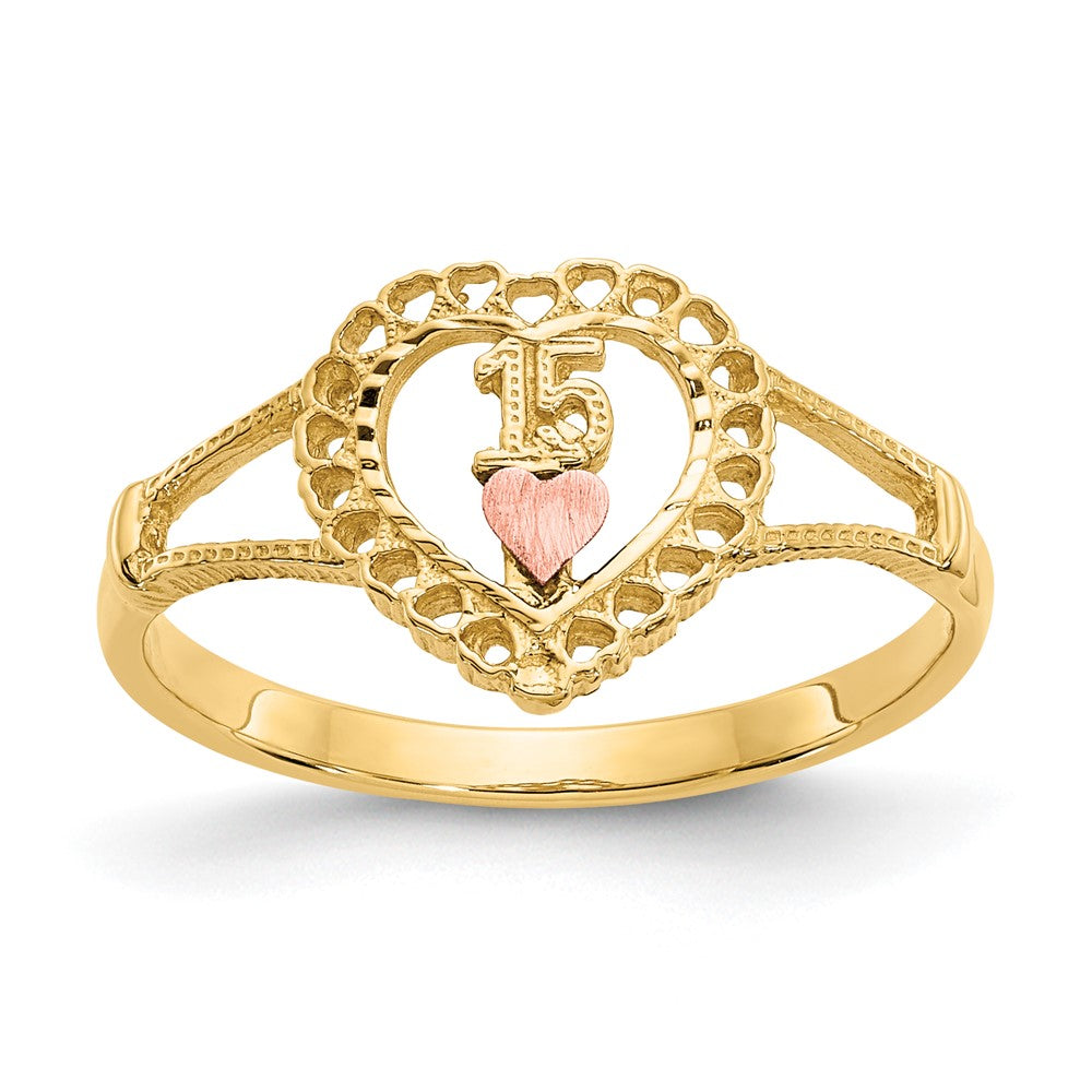 14K Two Tone 15 Heart Ring