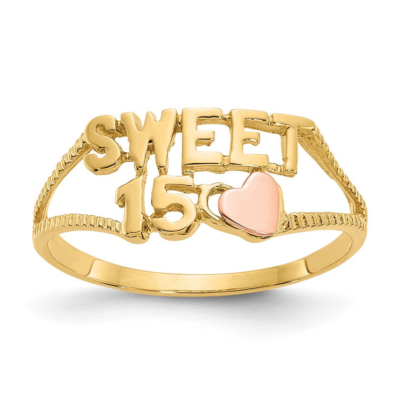 14K Two Tone Sweet 15 Heart Ring